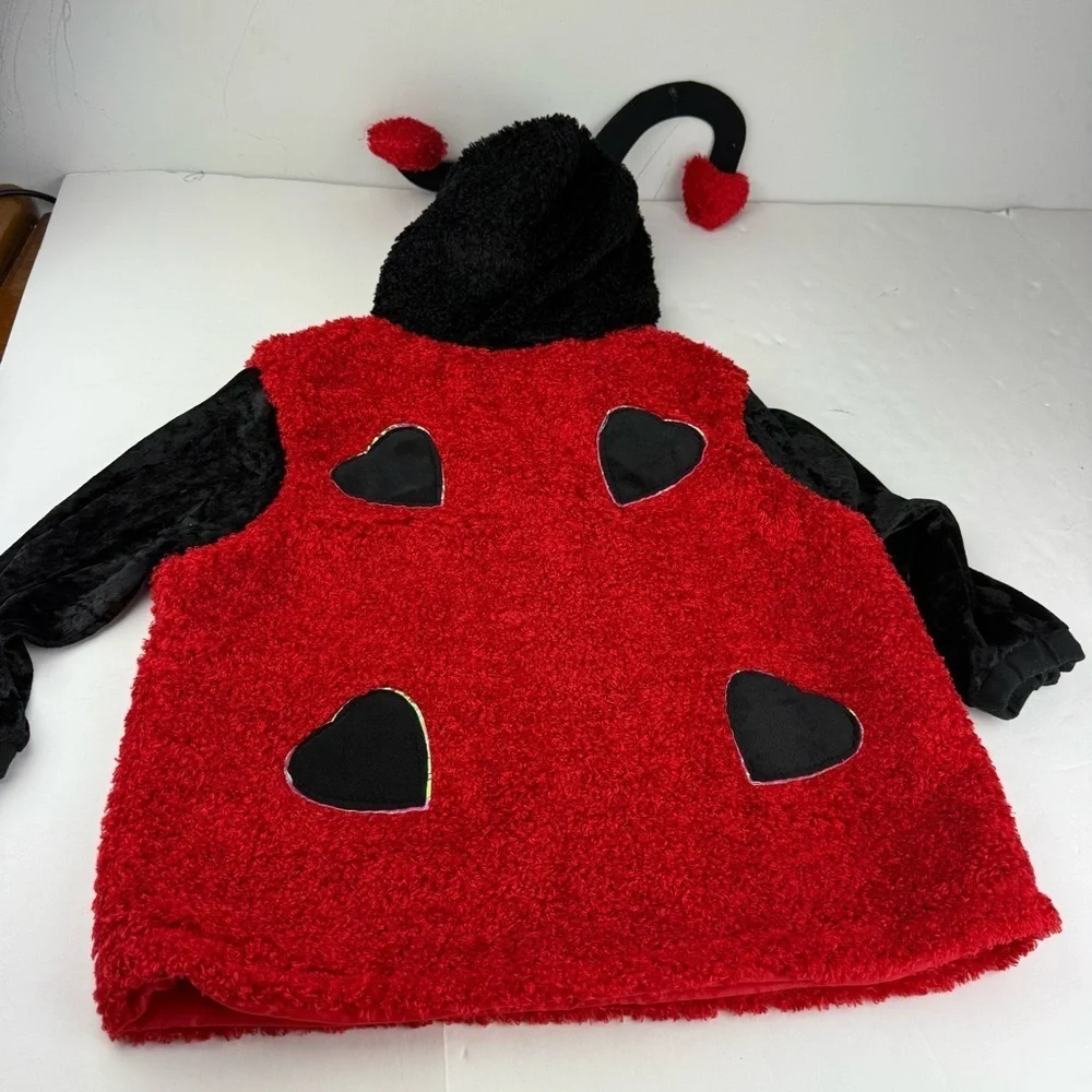 Girls Youth Ladybug Lovebug Costume Large One Piece Hooded Red Black